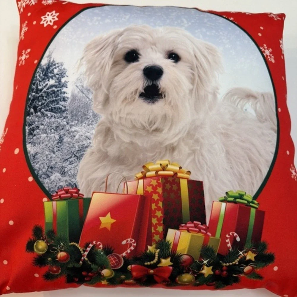 Maltese Christmas‎ Pillow 16x16 Water Resistant 3829